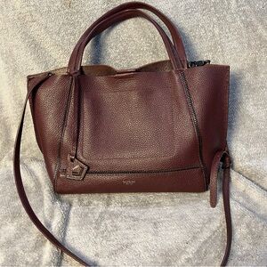 BOTKIER LEATHER SOHO EXPOSED ZIP TRIM TOTE SHOULDER BAG Wine With Crossbody